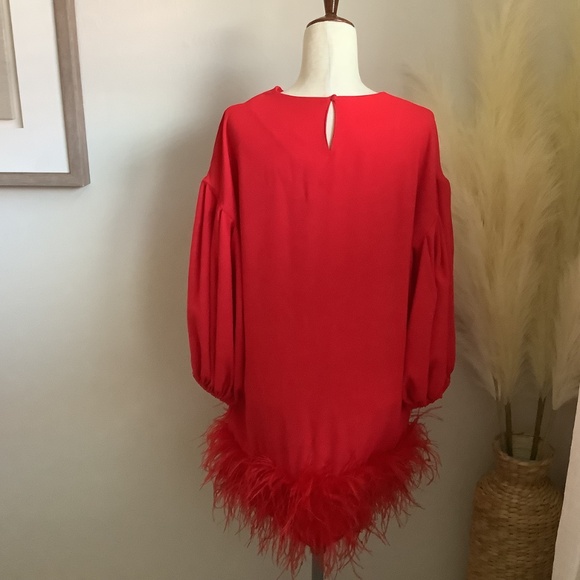 Marielle Stokkelaar Unique Red Holiday Party Dress, Feather Bottom Hem NWT OSFM - Picture 4 of 16
